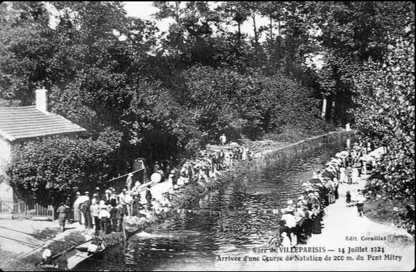 Gare de VILLEPARISIS — 14 Juillet 1924 | Arrivée d'une Course de Natation de 200 m. du Pont Mitry